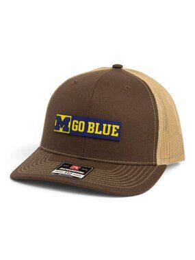 Michigan Wolverines GO BLUE 3D Snapback Trucker Hat- Brown/ Tan